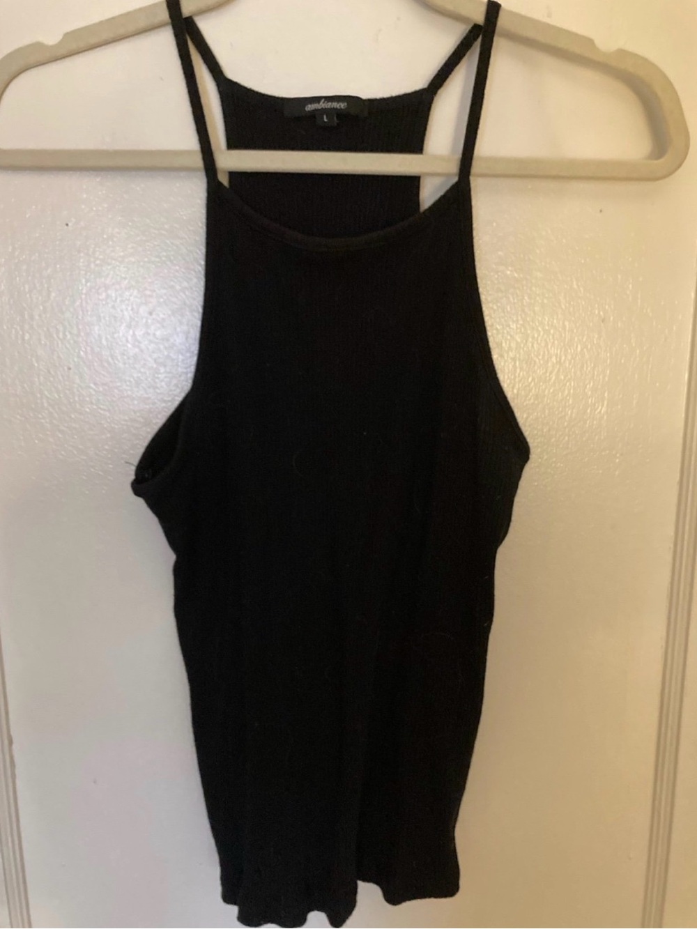 Ambiance crop top spaghetti strap high neck ribbed black shirt size large
